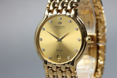 [Near MINT] Raymond Weil Geneve Fidelio 4802 Gold Dial Date Quartz Herrenuhr