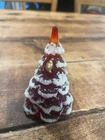 Fenton Art Glass  4 inch Red Frosted Christmas Tree with Gold Dove