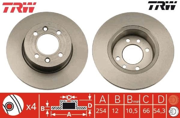 2X Bremsscheibe TRW DF1031 2 Bremsscheiben Hinterachse Hinten FüR Renault-image