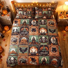 3pcs Halloween Bedding Set Queen Size Bat Ghost Pumpkin Duvet Cover