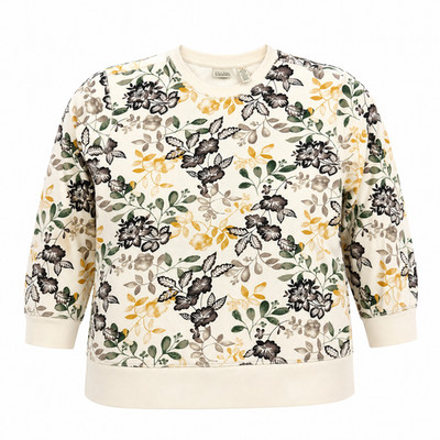 Classic Elements Women s L Floral Fleece Sweatshirt Ivory Crewneck Pullover