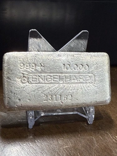 Engelhard 10 Oz Vintage Poured Silver 999 3rd Series Bull Logo