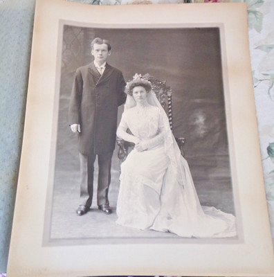ANTIQUE WEDDING  PHOTO  BRIDAL & GROOM~13 x15''~J.E.PURDY & CO. BOSTON