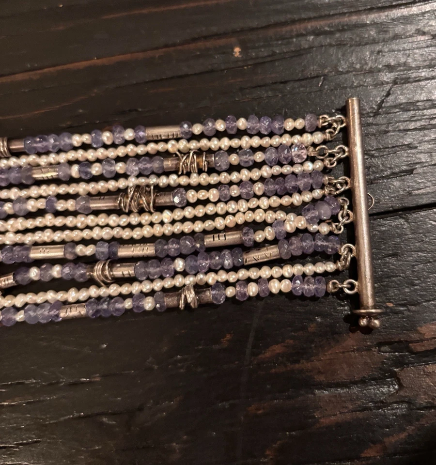 Amethyst Pearl And Sterling Silver Multi-strand Beaded Cuff Bracelet - Image 3 of 4