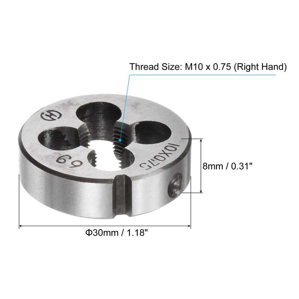 2pcs Round Threading Dies Metric M10 x 0.75 Thread Alloy Tool Steel Screw Die Foto 2 de 4