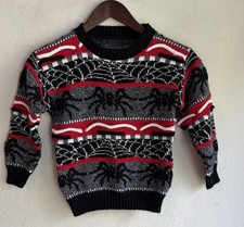 Vintage 80s 90s Kids Novelty Halloween Pullover Sweater S M Spider 3D Knit Web