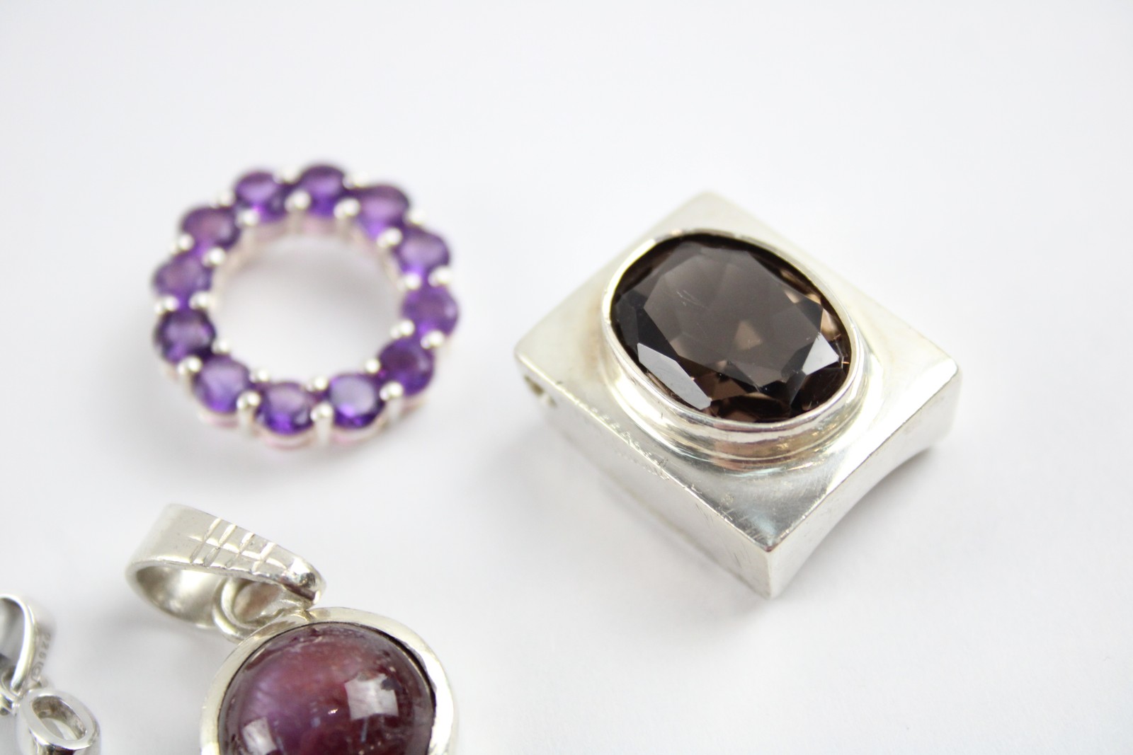 Sterling Silver Gemstone Pendants Ruby Smoky Quar… - image 6