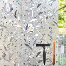 HIDBEA Window Privacy Film, 3D Stained Glass 17.3 Inch x 6.5 Feet, Foliage 