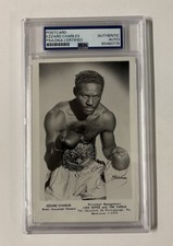 EZZARD CHARLES (D.1975) SIGNED AUTO POSTCARD W/ ROCKY MARCIANO PHOTO PSA/DNA