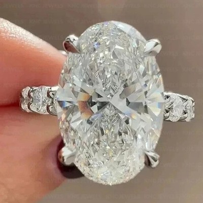 Oval Cut Sparkling Moissanite Stylish Engagement Ring in 14K White Gold Plated