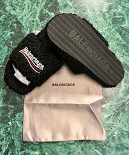 Balenciagas Slides Black Logo Faux Fur Lined Slide Slippers Men  s US 9.5 EU 40