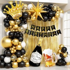 107pcs Black Gold Birthday Decorations for Men with Black and Metallic Gold F...