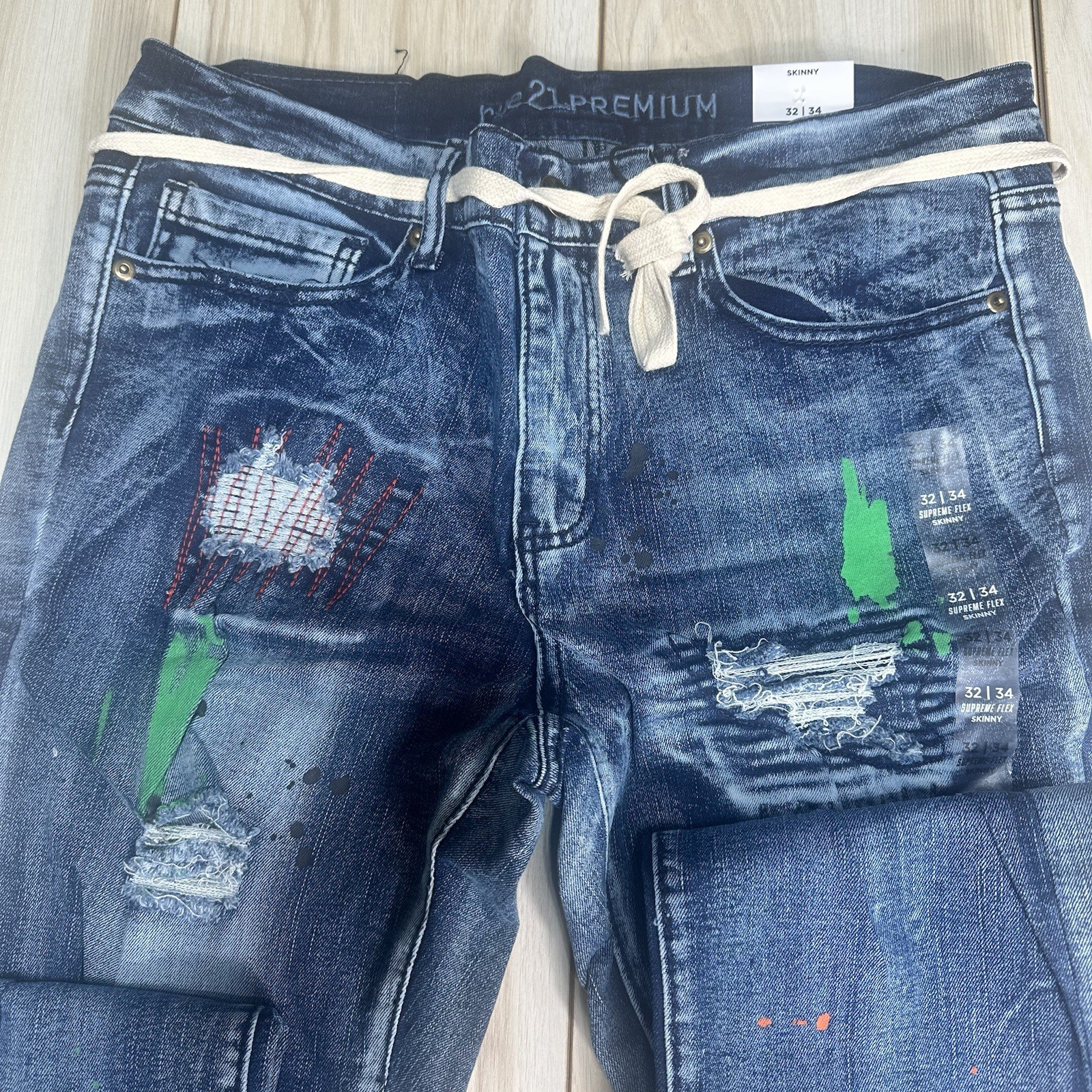 Rue21 Premium Supreme Flex Skinny Jeans 32X34 Distressed Paint Splatter New thumbnail 6