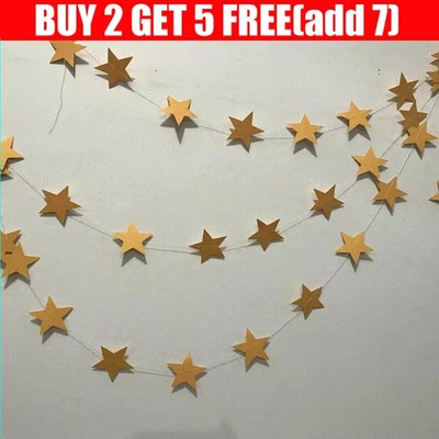 GoldGlitter Star Garland Sparkling Banner SHIMMER Bunting 4M Paper Banner 2+5