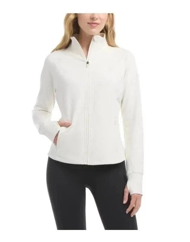 Chaqueta de Yoga Jockey Punto Satinado Off White Cremallera Completa Activa Para Mujer’s Mediana