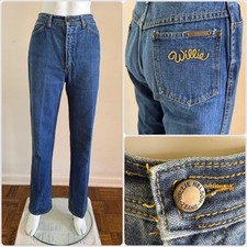 80s Vtg WILLIE NELSON Denim Jeans W 25 L 32 High Waist Texas Embroidered Western