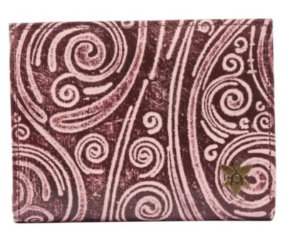 Anuschka Tooled Leather Mini-Two-Fold RFID Wallet-Waves Wine-NEW