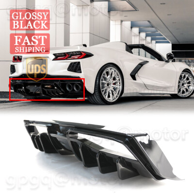 For Corvette C8 Z51 2020-2025 Gloss Black V3 Add-On Rear Bumper Diffuser Spoiler