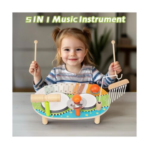 Kids Drum Set, Wooden Musical Instruments for Toddlers Baby Preschool Educati... - Picture 4 of 6