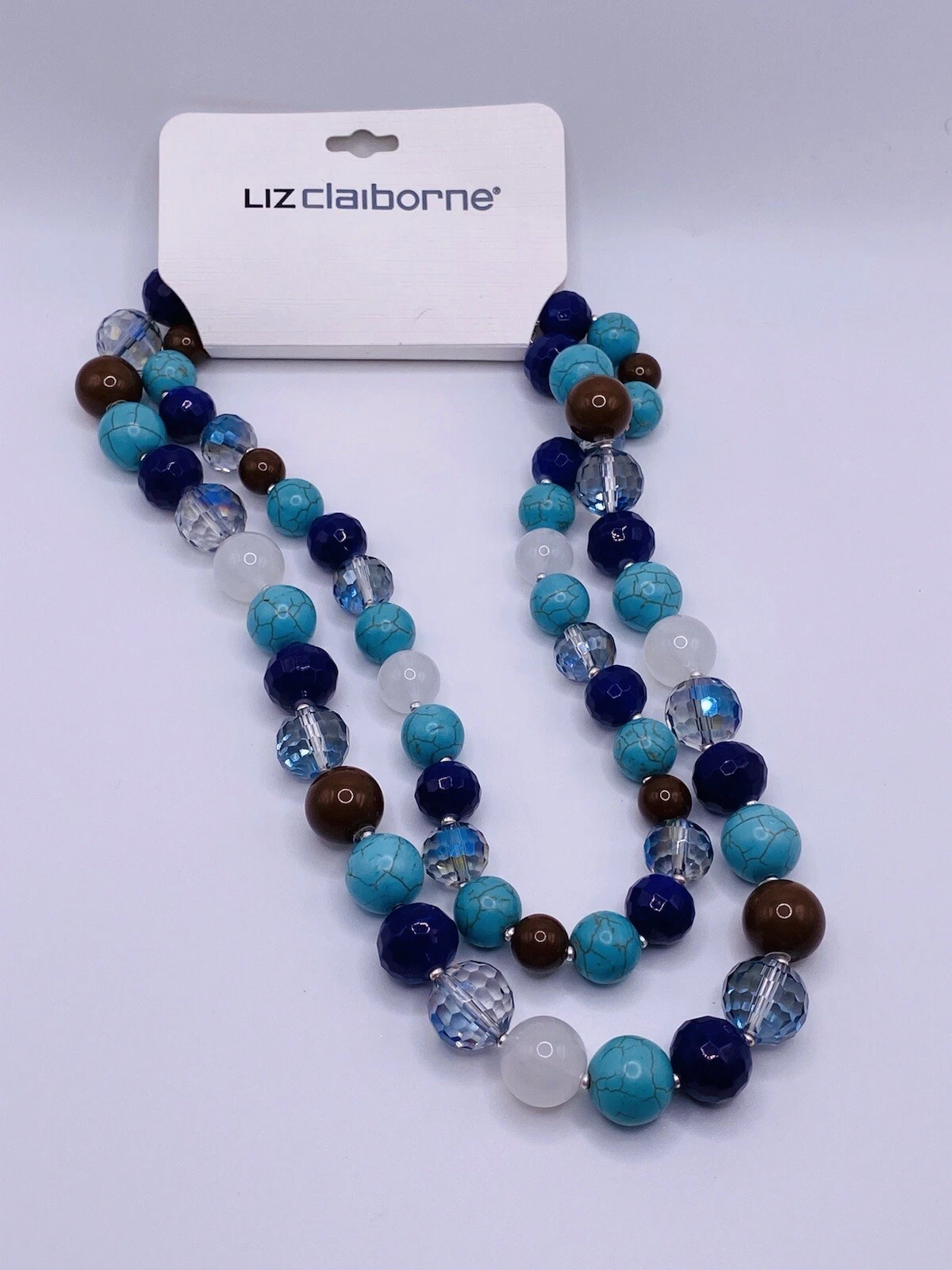 VETEMENTS Collana Liz Claiborne Blu Marrone Doppio Filo Perline 16” Nuova