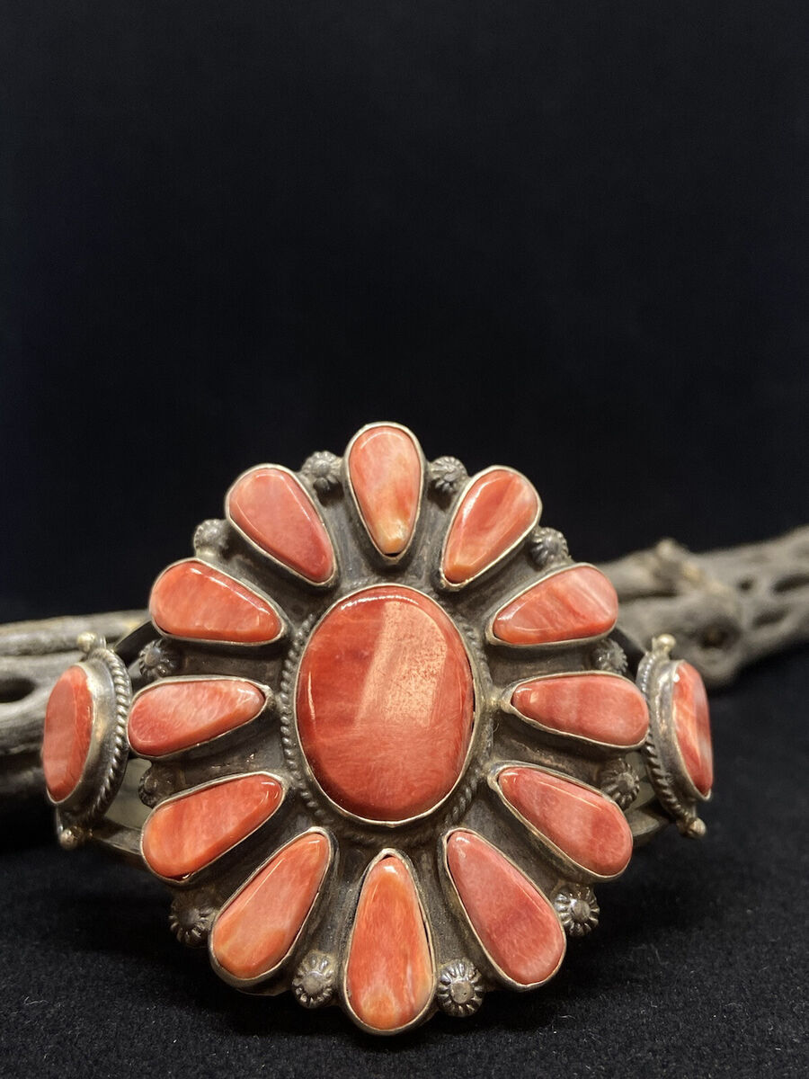 Beautiful Native American Navajo Spiny Oyster Sterling Silver Ring Signed Beautiful Native American Navajo Spiny Oyster Sterling Silver Ring Signed