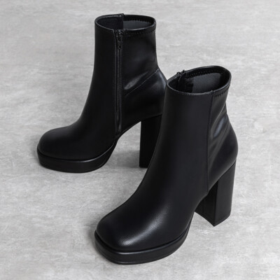 Womens Platform Ankle Boots with Chunky Block Heel Round Toe 