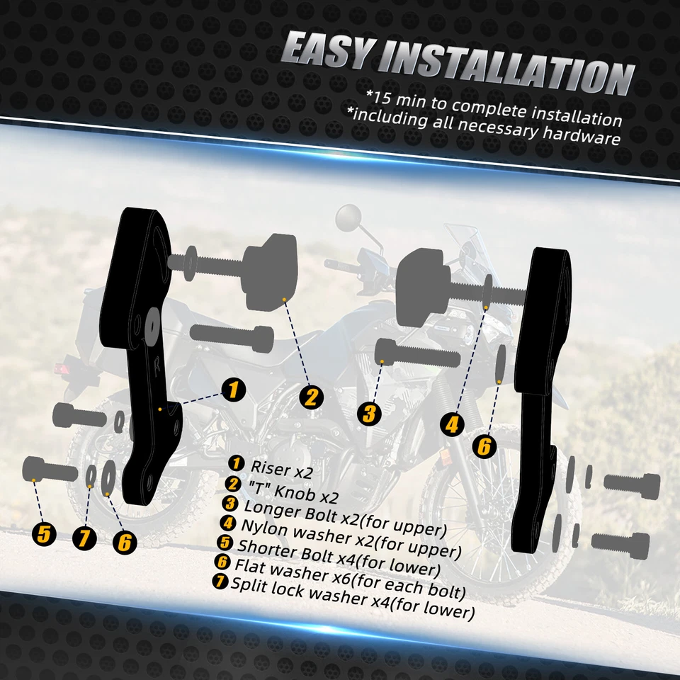 Kit de soporte elevador anodizado de 3,25" para Kawasaki KLR650 2022-2024 Foto 2 de 4