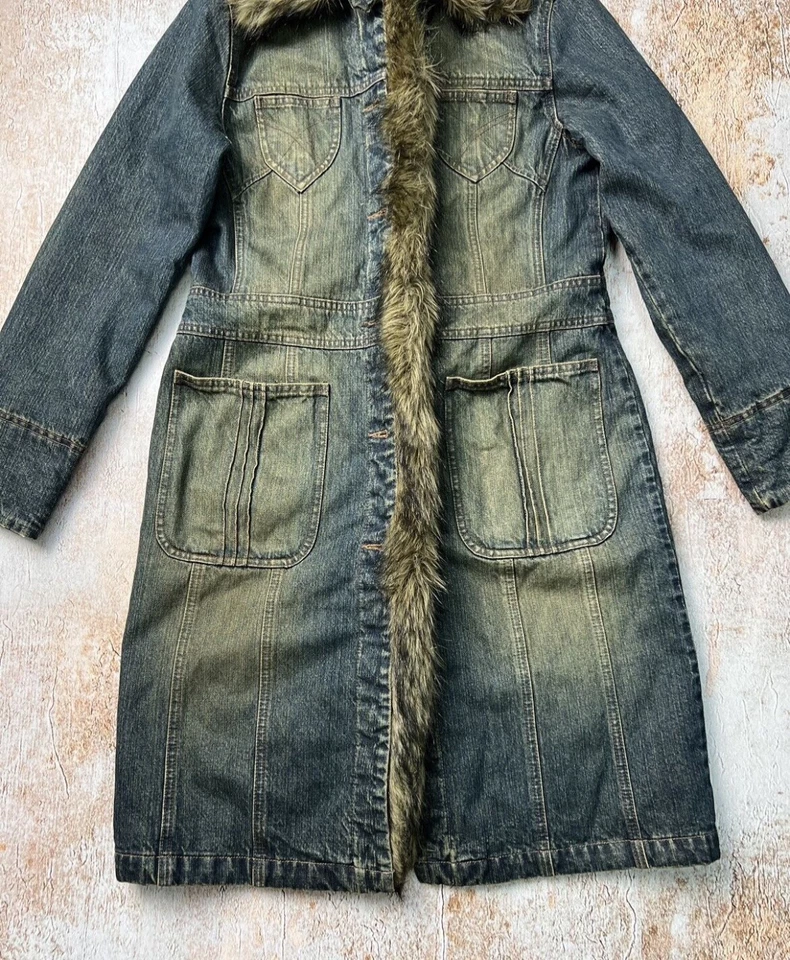 river island streetwear vintage denim long coat - Image 2 of 4