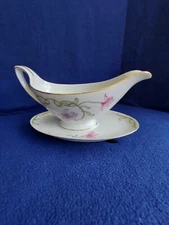 VINTAGE FRAUREUTH GERMANY 9" OVAL GRAVY BOAT 01076 WITH ATTACHED UNDERPLATE