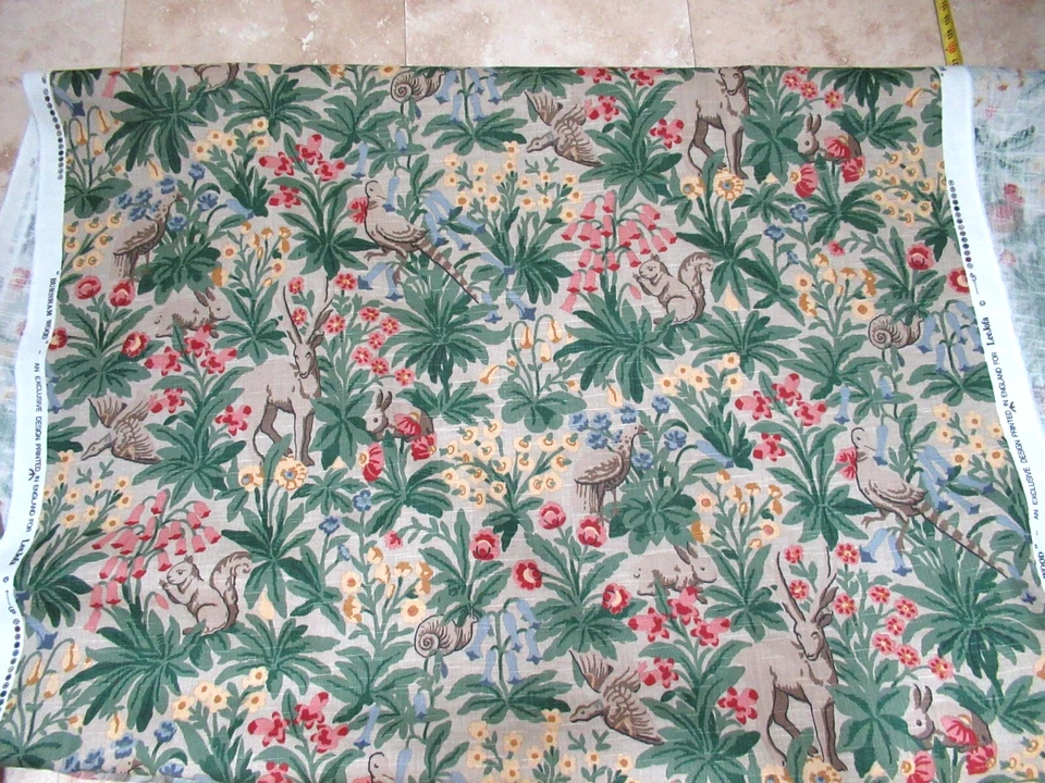 Lee Jofa Fabric Burnham Wood 7 Yards 100%Linen Floral England animals 22'x56" - Image 4 of 4