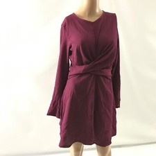 Boohoo Women’s Size 6 Red Long Sleeve Dress Flare Shift V-neck Solid Maroon New