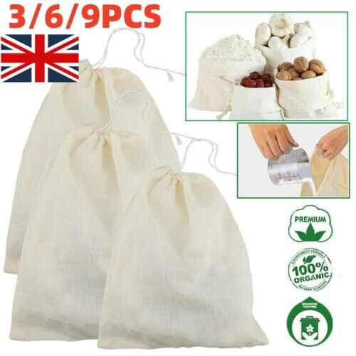 3-9X Reusable Fine Mesh Nut Milk /Cheese Cloth Bag / Cold Brew Coffee Filter UK - Picture 1 of 15
