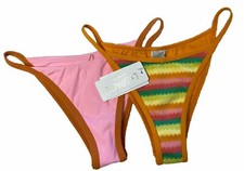 L Space 2 Tommy Bitsy Bikini Bottom Size Small Stripes-Colorblock Orange NWT