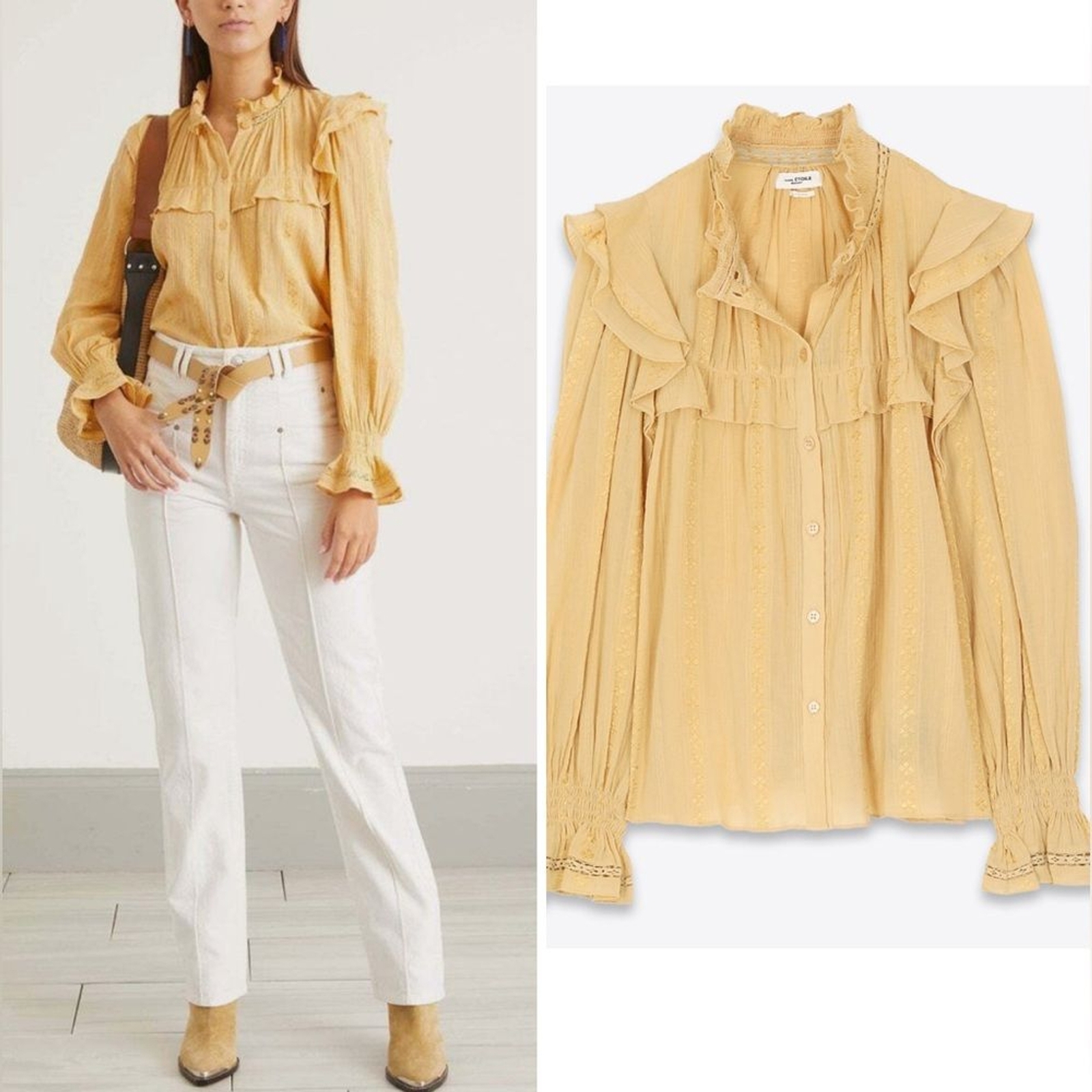 RRP US$435 Isabel Marant Etoile Jatedy yellow blouse in honey NWT FR38 M