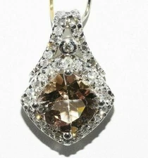 $2,150 3.35CT NATURAL PEACH MORGANITE & WHITE DIAMOND CLUSTER SLIDE PENDANT 14K