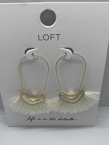 $34 NWT LOFT GOLD TONE WHITE FRINGE DROP EARRING- JC307 - Picture 4 of 5