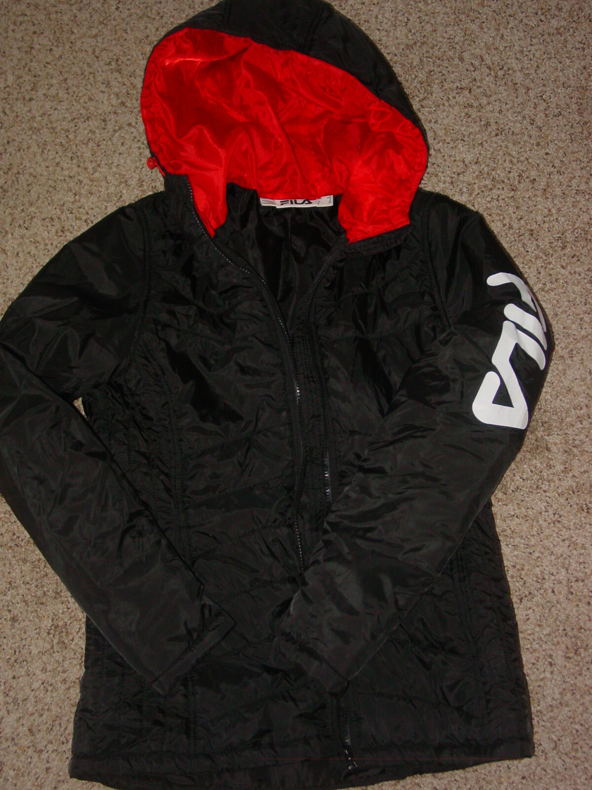 Giacca donna Fila full zip sportiva nera bianca rossa con cappuccio! Taglia Media