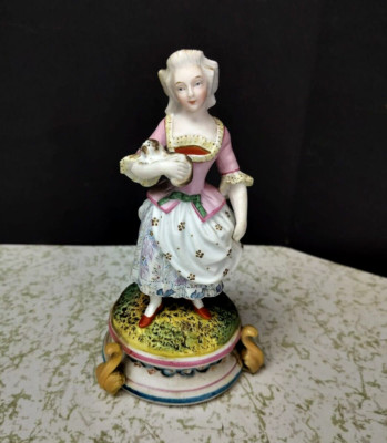 Antique French Jean Gille Stile Porcelain Figurine, 6.5'' high.