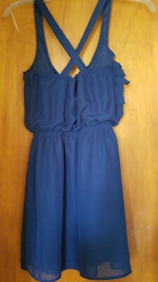 Junior's Designer Dress Kohls XS Small Chiffon Ruffle X back Navy Blue Formal | eBay Junior's Designer Dress Kohls XS Small Chiffon Ruffle X back Navy Blue Formal | eBay