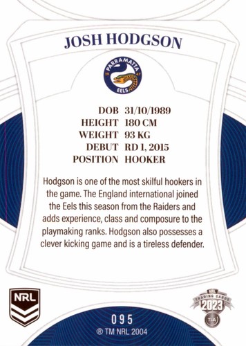 2023 Parramatta Eels NRL TLA Elite Card - Josh Hodgson - Bild 2 von 3
