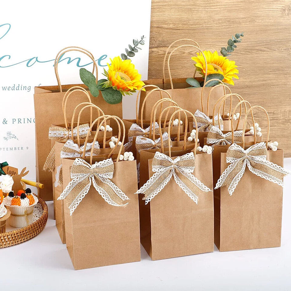 10-50X Bulk Kraft Paper Bags Gift Shopping Carry Craft Brown Bag with Handles AU - image 3 of 4