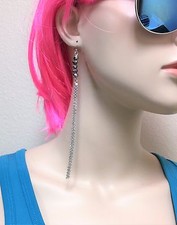 NEW NINE WEST SILVER,GRAY TASSEL,MULTI STRAND CHAINS,GUNMETAL BEADS EARRING 