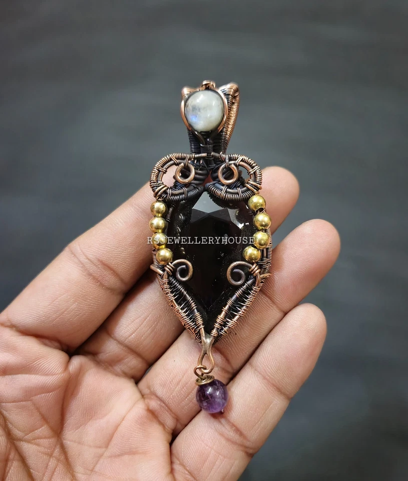 Colgante de zafiro facetado alambre de cobre envuelto zafiro piedras preciosas joyería para regalo Foto 3 de 4