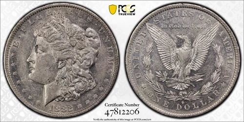 1882-O Morgan Silver Dollar PCGS AU50 Protected by Gold Shield+TrueView