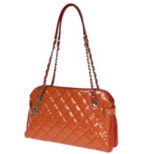 CHANEL CC Matelasse Chain Shoulder Bag Patent Leather Orange SHW 660RJ198