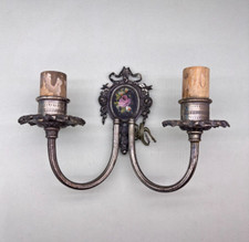 SINGOLO APPLIQUE VINTAGE IN METALLO CON QUADRETTO DIPINTO A MANO ANNI 40 50 60