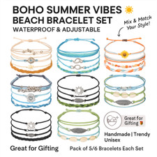 Boho Bracelets Set Adjustable Waterproof Handmade Beach Surfer Unisex Pack