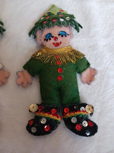 Lee Wards Pixies Elves Felt Applique Jeweled Holiday Old Ornament 3 Vintage - Picture 4 of 8