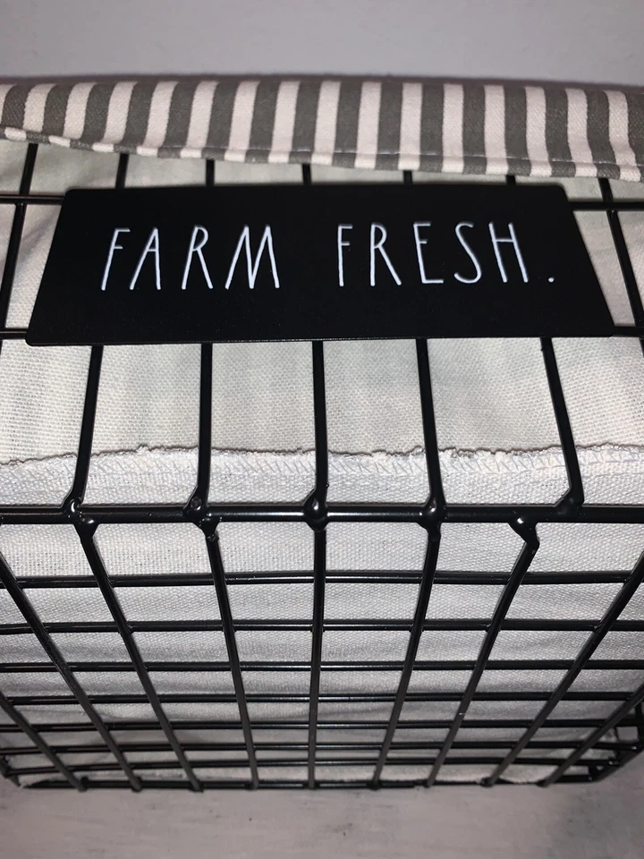 Rae Dunn Farm Fresh Farmhouse Style Storage Wire Basket & Striped Liner NWT - Image 2 of 4