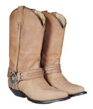 Vintage Zodiac Frontier Western Boots Concho Harness Tan Leather Women's US 6.5